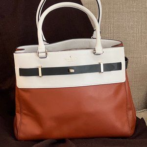 Kate Spade Top Handle Bag in Tan, White, and Black